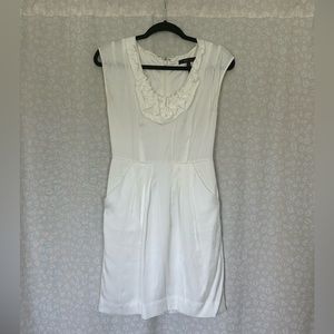 BCBG Max Azria Twisted Bias Neck Dress White V Neck (MSM6H852)